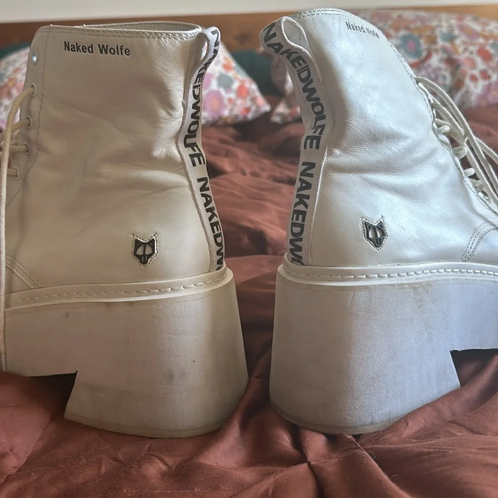 Naked Wolfe White Platform Lace-Up Boots